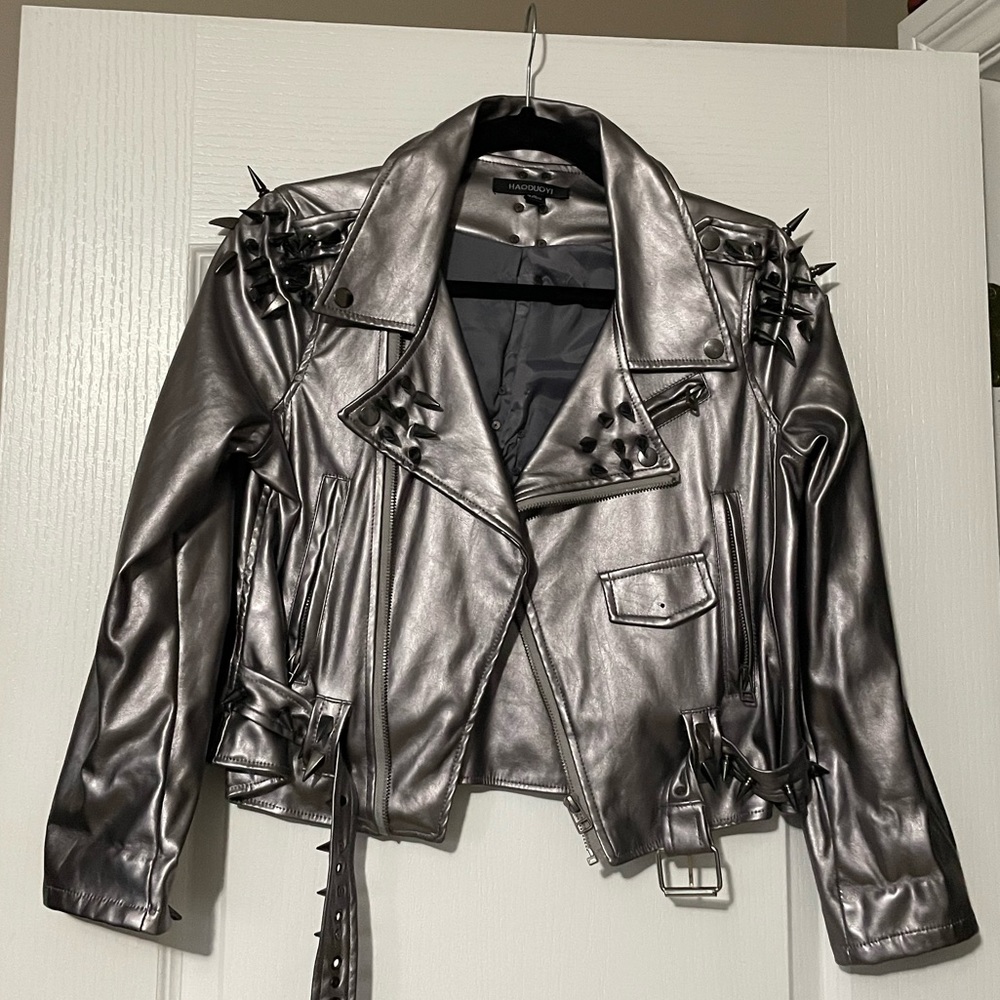 Hand Studded Cropped Leather Jacket